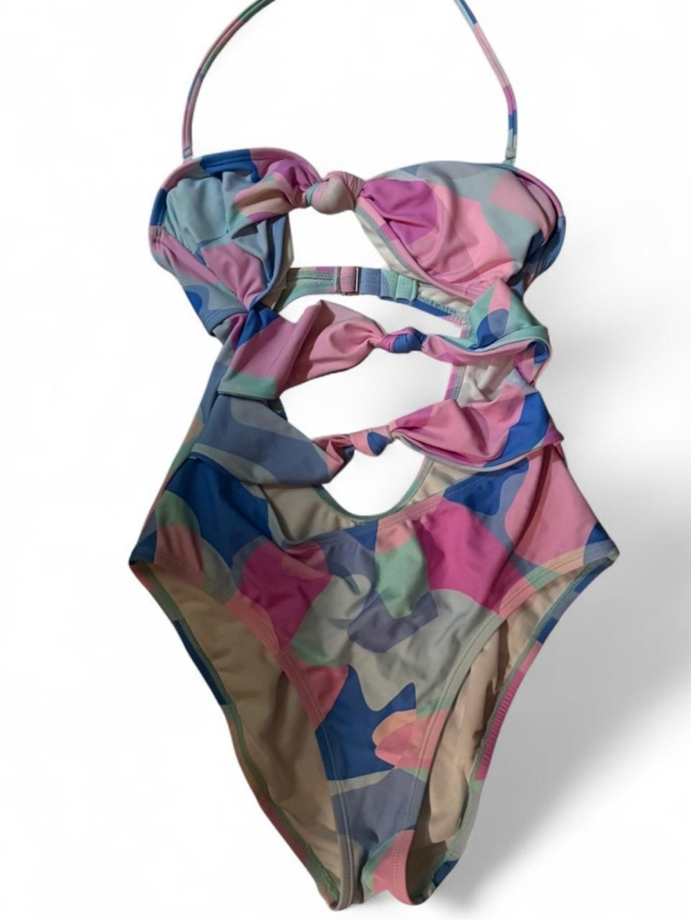 Women’s Pink & Blue Cutout One-Piece Swimsuit